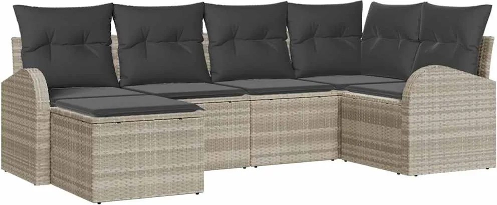 vidaXL Set de canapea cu pernă 6 pcs Gri deschis poliratan