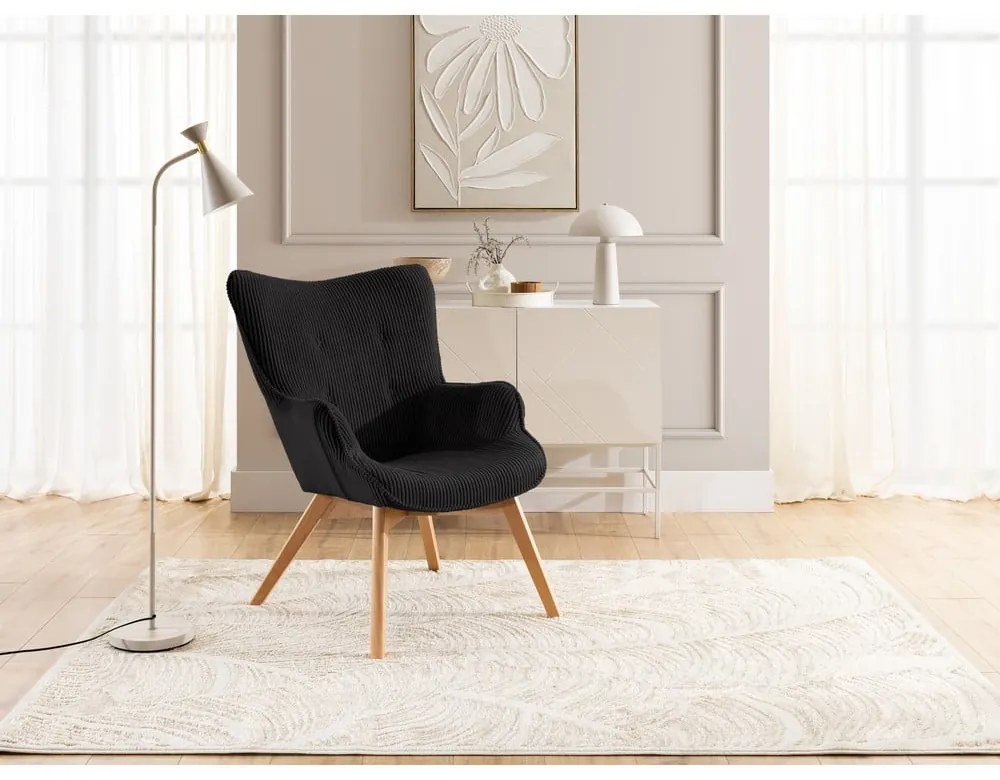 Fotoliu negru cu tapițerie din catifea reiată Niko – Ropez