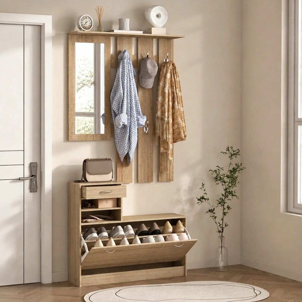 HOMCOM Set Mobilier cu 2 Rafturi Reglabile, 90x24x177 cm, Lemn Natural | Aosom Romania