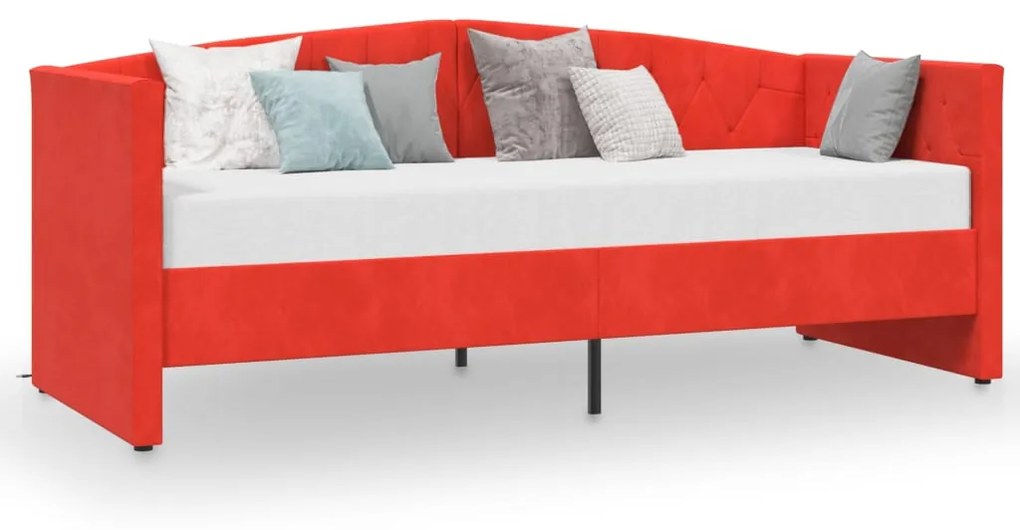 3080359 vidaXL Pat de zi cu saltea & USB, roșu vin, 90x200 cm, catifea