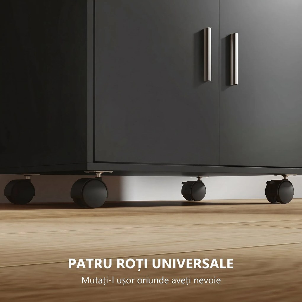 HOMCOM Dulap pentru Cuptorul cu Microunde cu Roți, Bufet de Bucătărie cu Sertar, Blat pentru Aparate, Dulap cu 2 Uși, Raft Retractabil și Raft Deschis, Cărucior de Bucătărie pentru Sufragerie, 59x40x92cm, Negru | Aosom Romania
