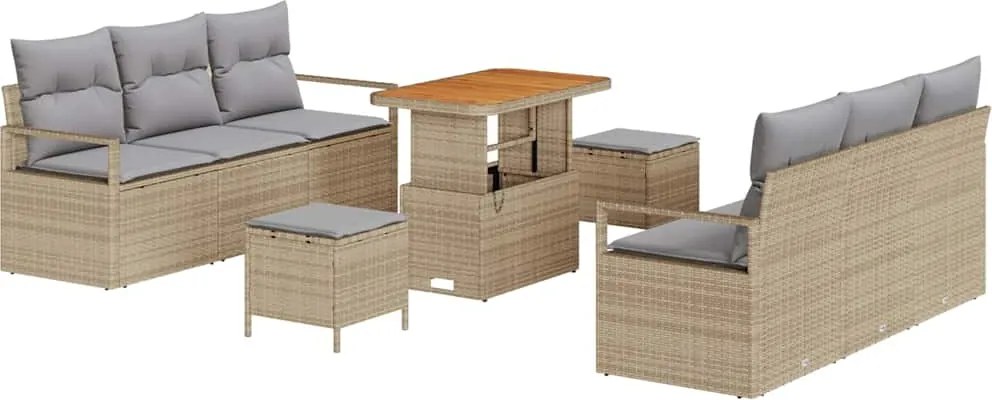 vidaXL Set de canapele pentru grădină cu pernă 9 pcs Bej poliratan