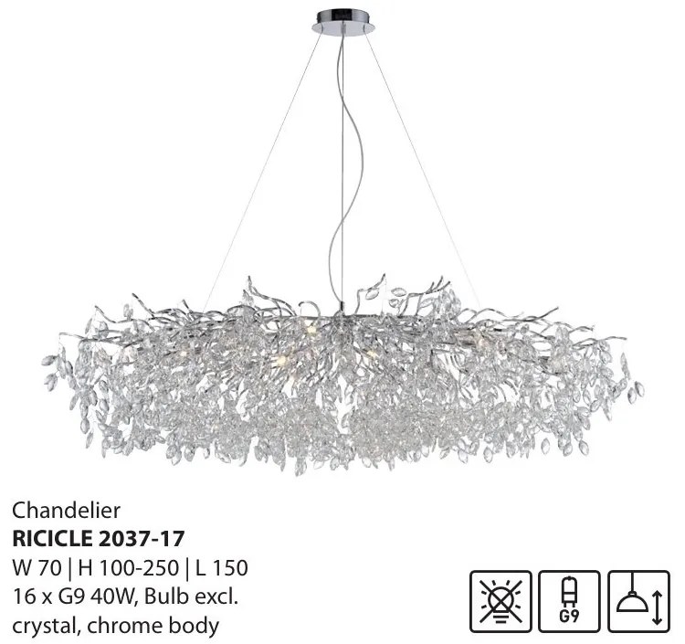 Lustra suspendata design magnific RICICLE crom, 70x150cm