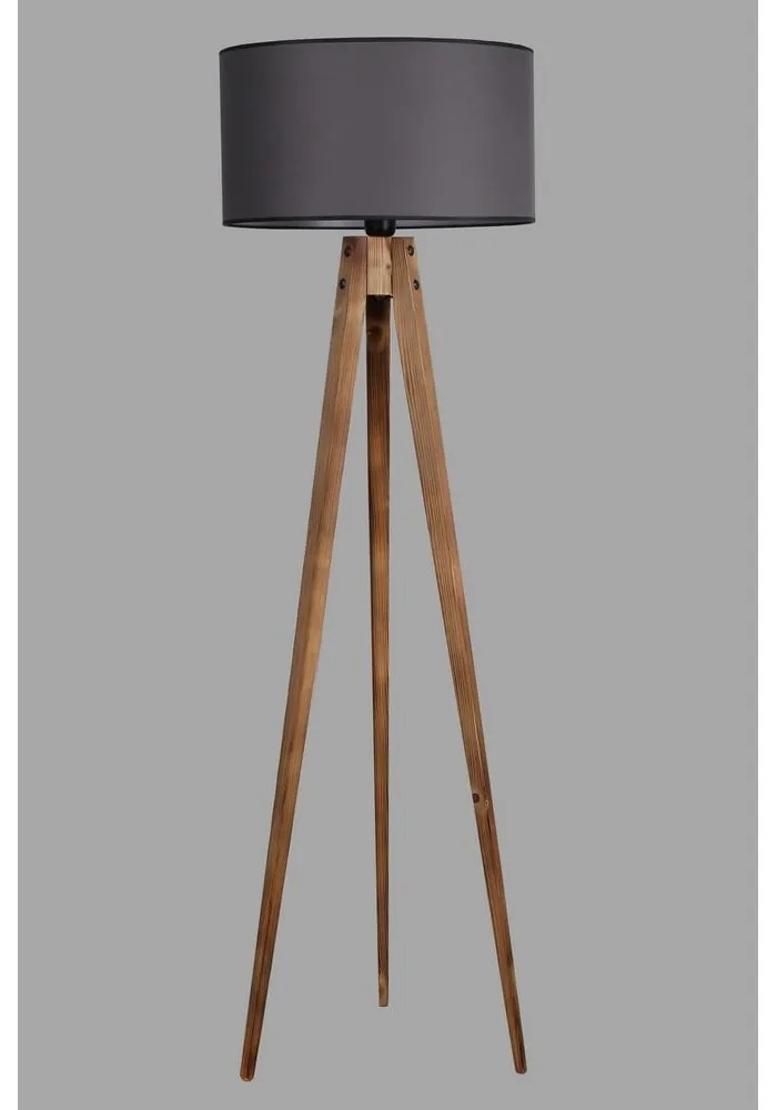 Lampadar negru/maro cu abajur textil (înălțime 153 cm) Tripod – Opviq lights