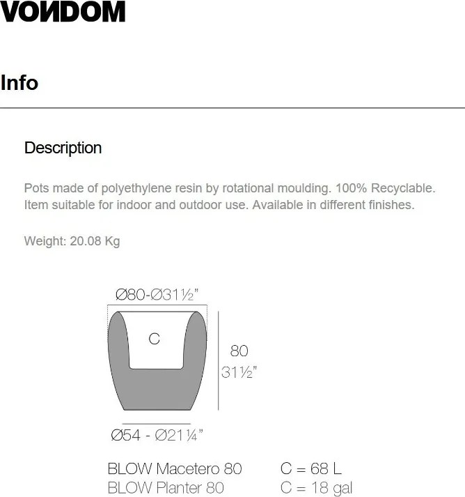 Ghiveci plante, flori design decorativ modern pentru amenajari interioare si exterioare, BLOW PLANTER 55019R Vondom