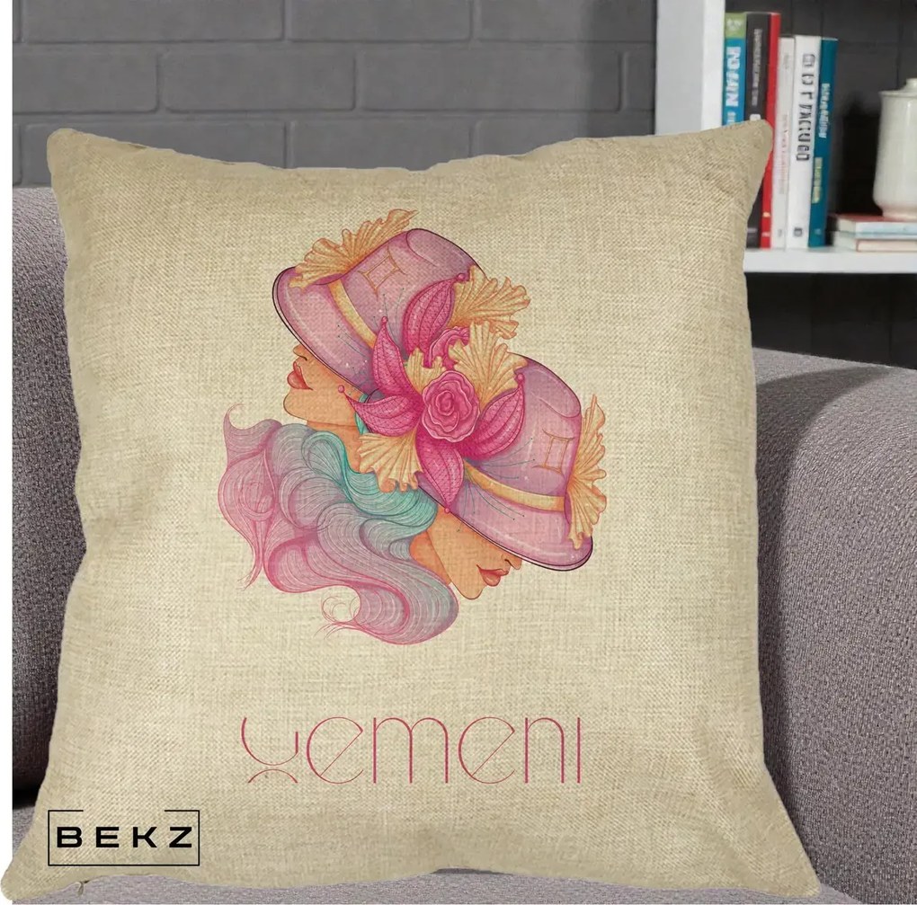 Perna Personalizata Zodie Gemeni, 40x40 cm, Crem, Husa Detasabila, Perna Inclusa, BEKZ®