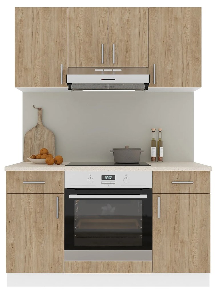 Set Bucatarie Karo V5, Lemn Natural/Alb, Blat Thermo 28 mm, L 140 cm