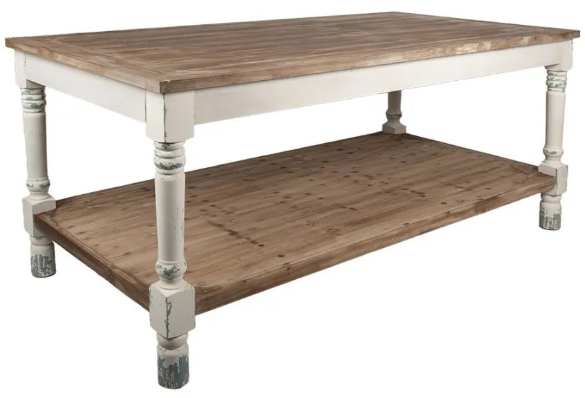 Masă de prezentare shabby chic, cu finisaj alb antichizat, Clarisse, 200x100x85 cm