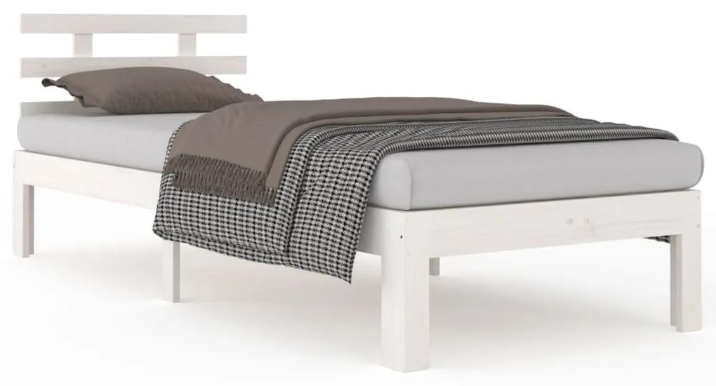 814740 vidaXL Cadru de pat, alb, 90x200 cm, lemn masiv de pin