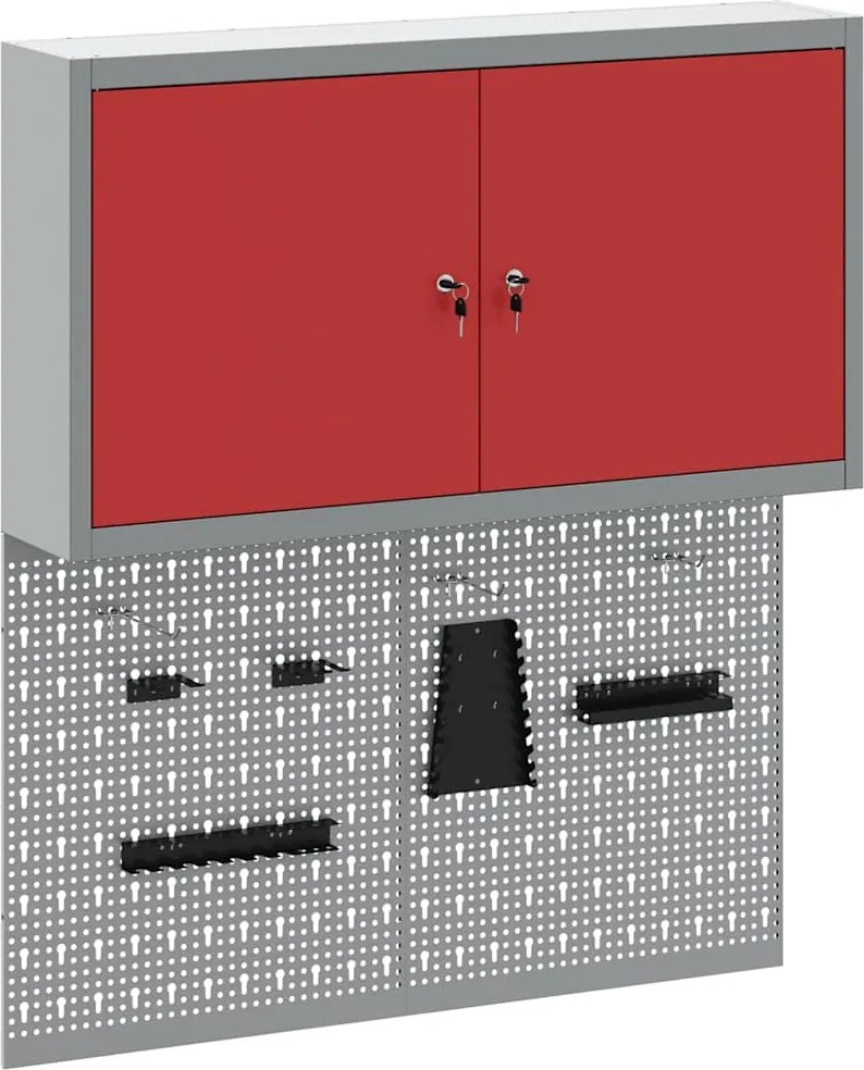 vidaXL Set dulap de unelte 3 pcs Roșu Oțel vopsit electrostatic