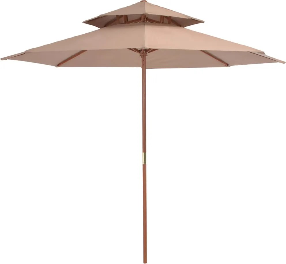 vidaXL Umbrelă de soare dublă, stâlp din lemn, 270 cm, gri taupe