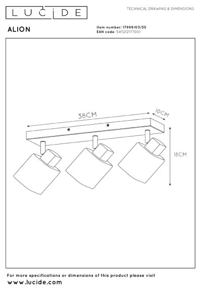 Lucide 17999/03/30 - Plafonieră ALION cu 3 spoturi, 3xE14/25W/230V