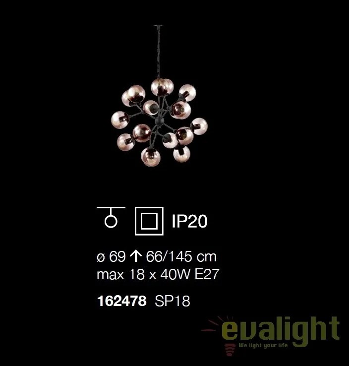 Lustra design industrial cu 18 surse de lumina KEPLER SP18 162478