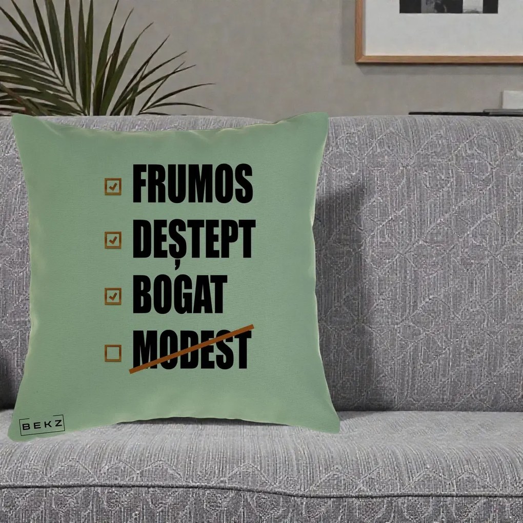 Perna Decorativa Frumos Destept Bogat, 40x40 cm, Verde, Husa Detasabila, Perna Inclusa, BEKZ®