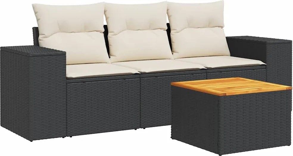 vidaXL Set mobilier de grădină cu perne, 4 piese, negru, poliratan