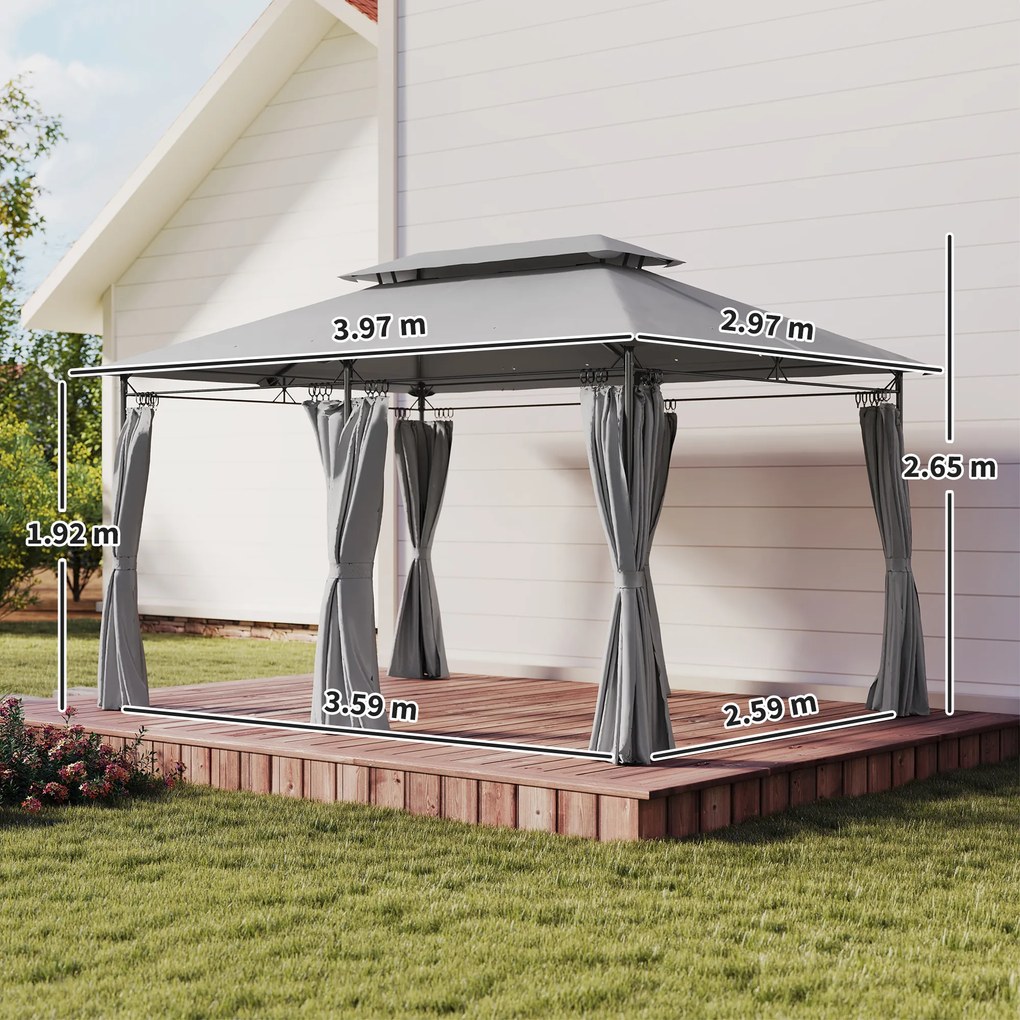 Outsunny Pavilion de Grădină cu Acoperiș Dublu, 397x297x265 cm, Alb Crem | Aosom Romania