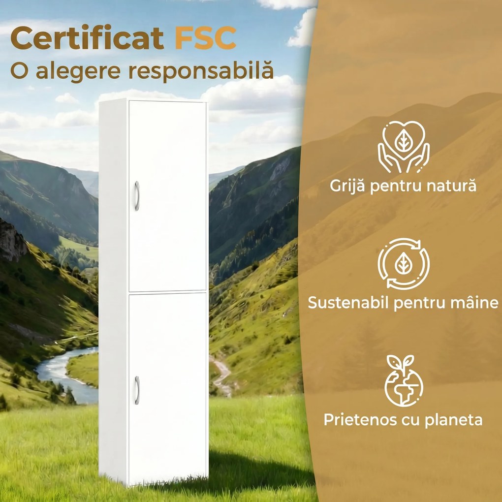 HOMCOM Bibliotecă Înaltă 180 cm, Raft Modern cu 5 Niveluri Reglabile, Mobilier Independent pentru Living, Dormitor, Birou, Alb | Aosom Romania