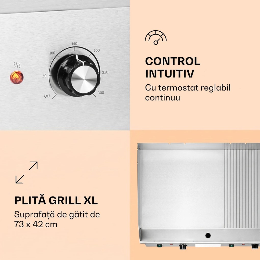 Klarstein Grillmeile 4400, grătar electric, Plancha, 2x2200W, placă de grătar din oțel inoxidabil