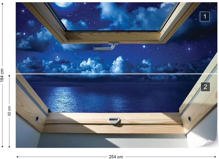 GLIX Fototapet - Dreamy Night Sky 3D Skylight Window View Vliesová tapeta  - 254x184 cm