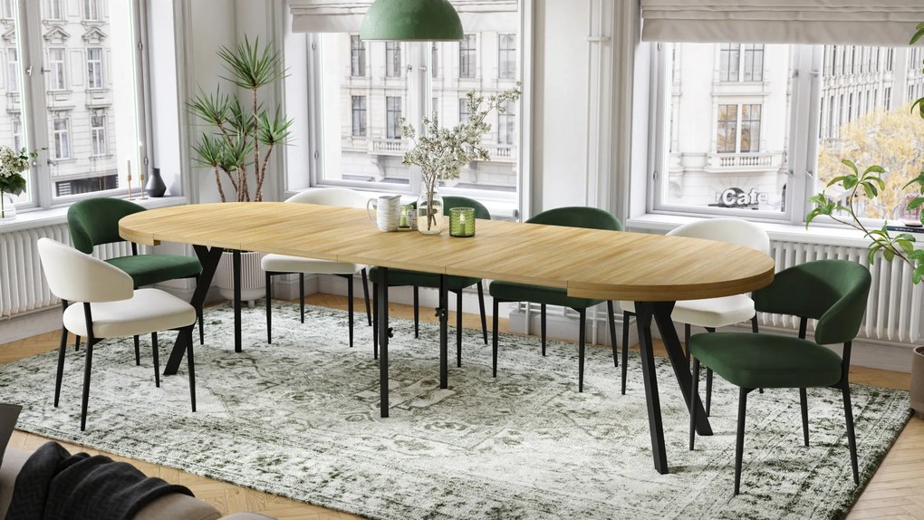 Mazzoni VITO Stejar American/picioare negre - MASĂ MARE ROTUNDĂ Ø110 EXTENSIBILĂ PÂNĂ LA 310 cm CU PICIOARE "Y" LOFT/INDUSTRIALĂ