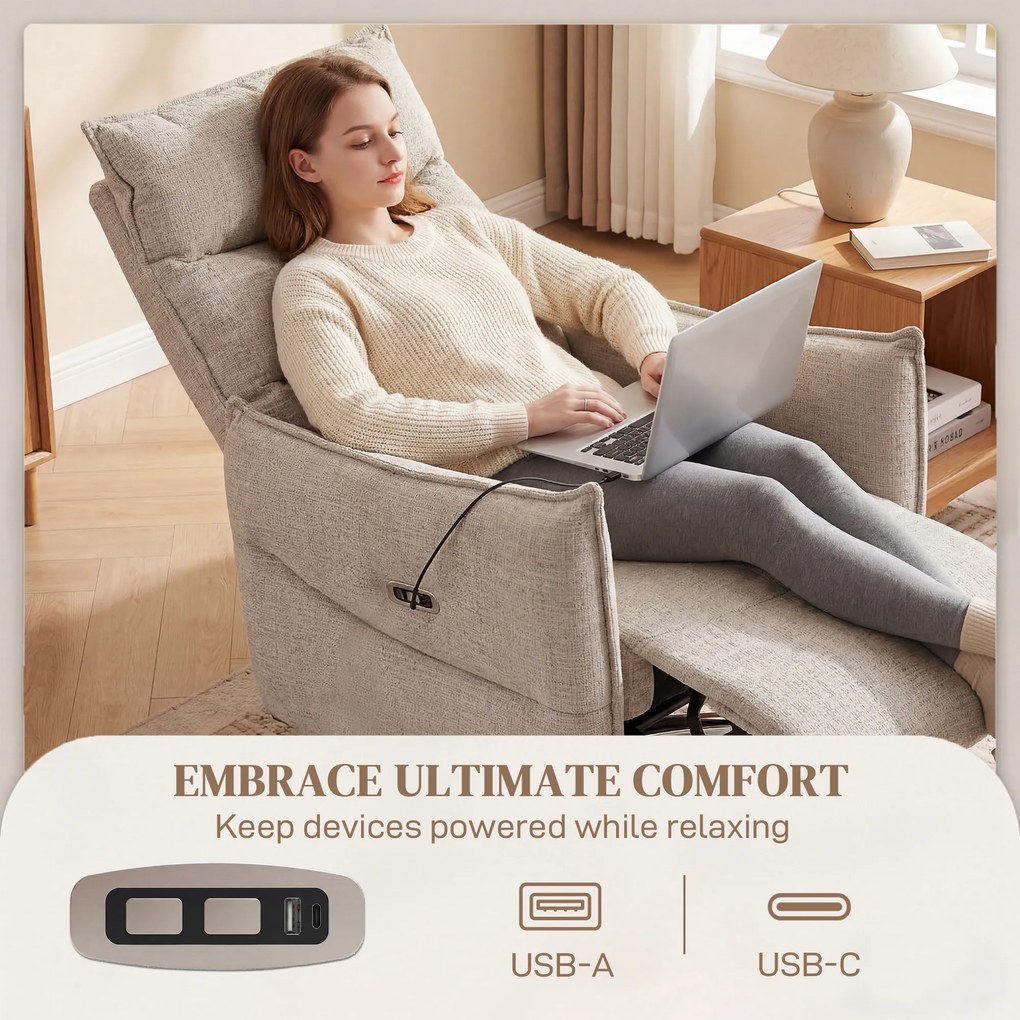 HOMCOM Fotoliu relax electric rotativ pentru adulți, fotoliu cu material aspect in și porturi de încărcare, bej | Aosom Romania