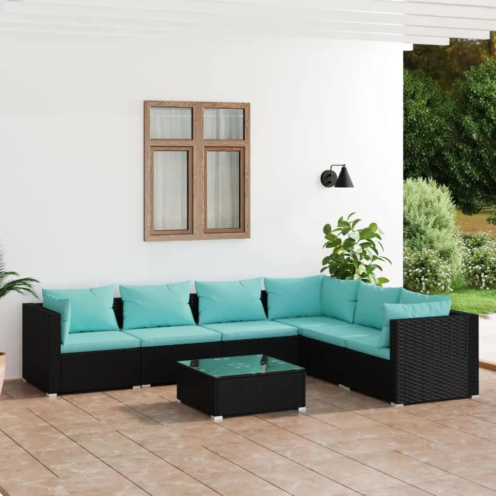3101729 vidaXL Set mobilier de grădină cu perne, 7 piese, negru, poliratan