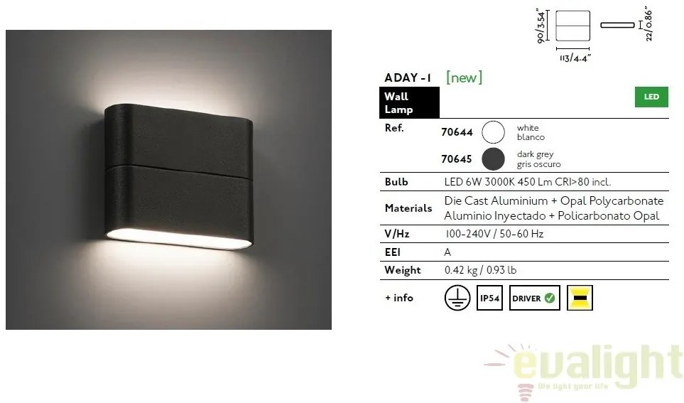APLICA PERETE LED DE EXTERIOR ADAY-1 NEAGRA 70645