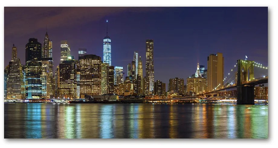 Tablou sticlă acrilică Manhattan pe timp de noapte