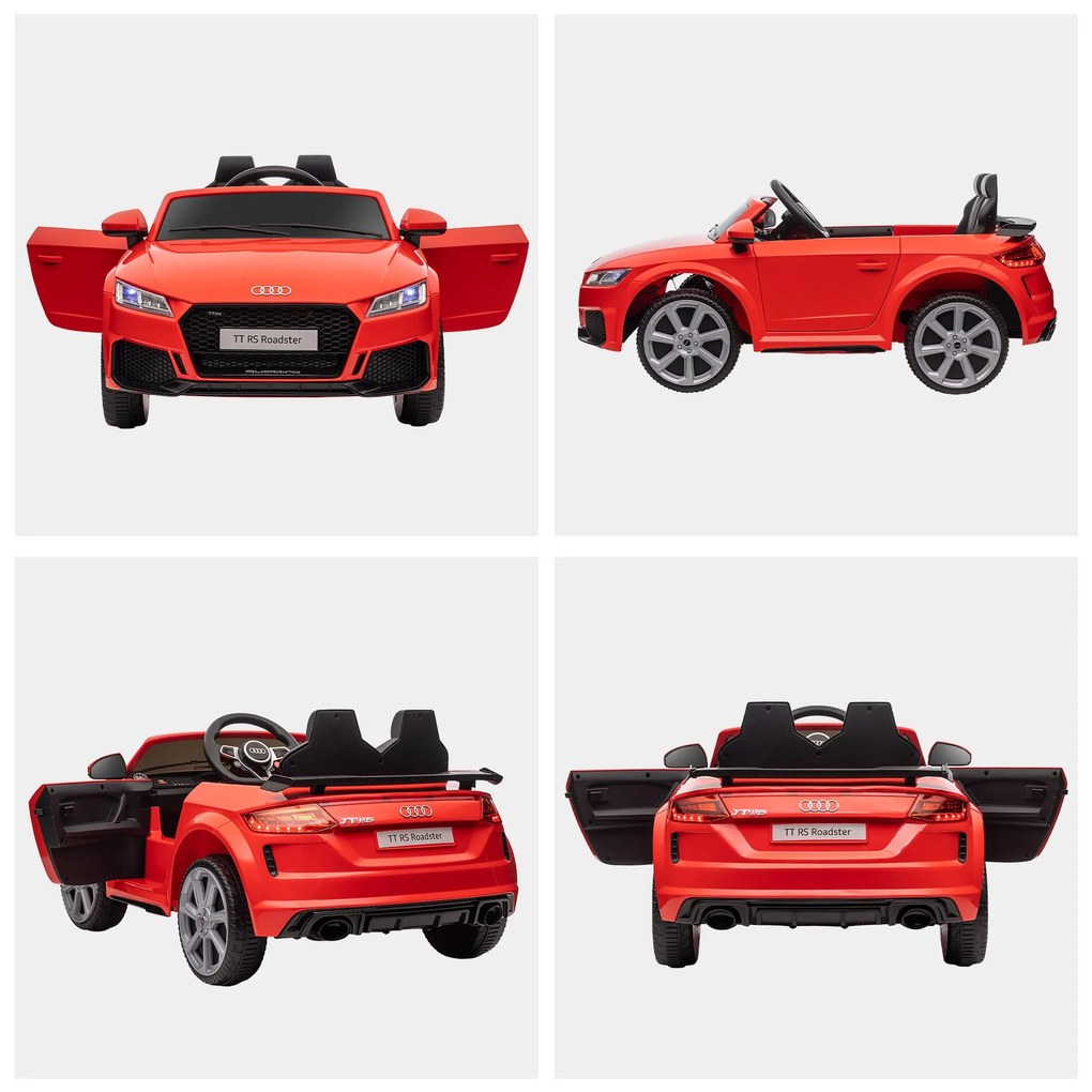 HOMCOM Mașină Electrică AUDI TT pentru Copii, Mașină Electrică cu Telecomandă, USB, Uși cu Deschidere și Faruri LED, 102x60x44 cm, Roșu