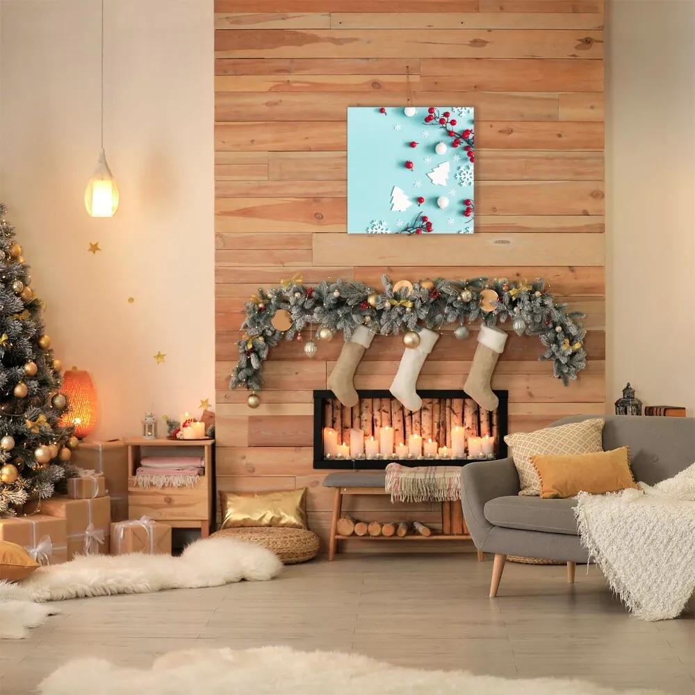 Tablou pe panza canvas Ornamente de Crăciun cu fulgi de zăpadă