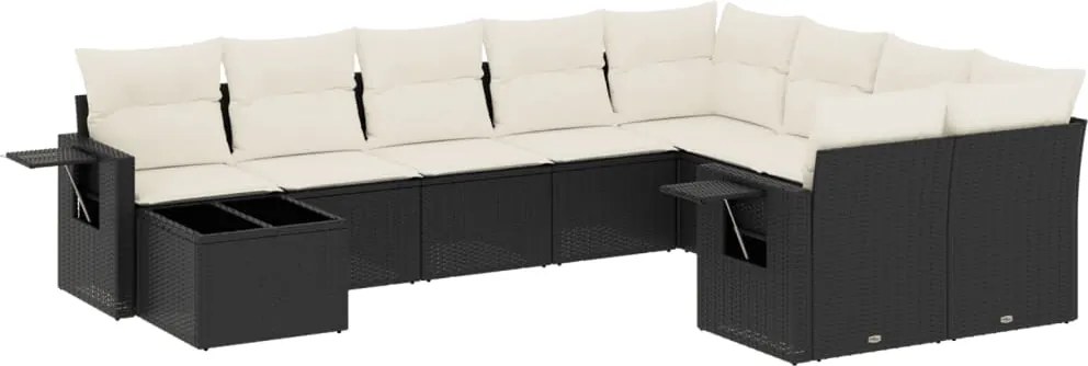 vidaXL Set canapele de grădină cu perne, 10 piese, negru, poliratan