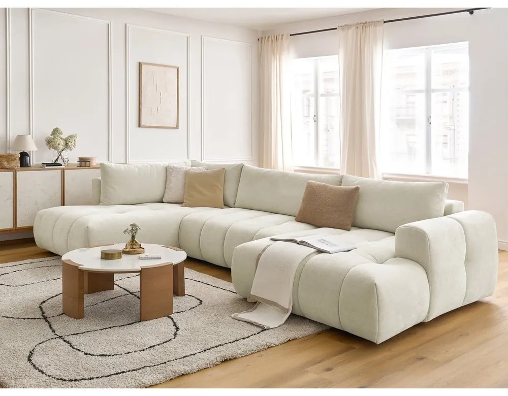 Colțar bej extensibil/cu spațiu de depozitare (cu colț pe partea stângă/în formă de "U") Fuji – Bobochic Paris