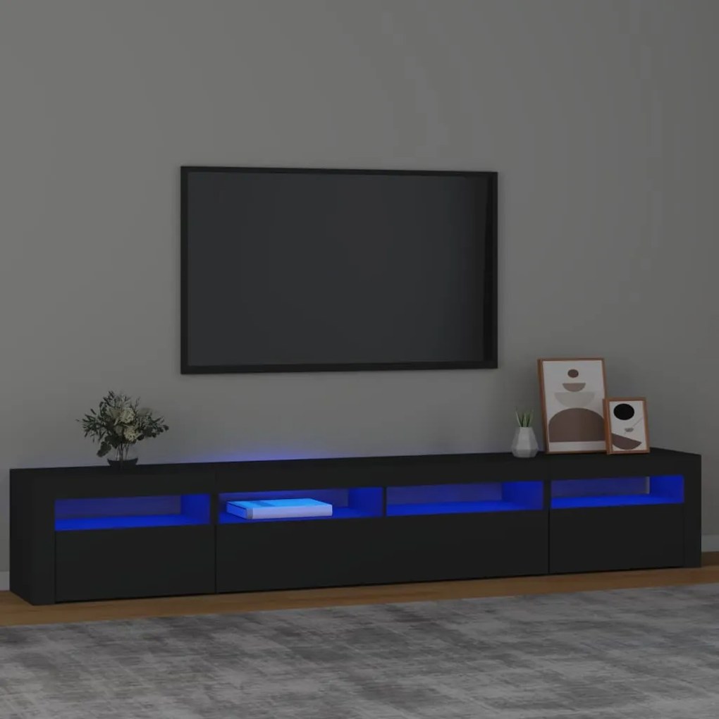 vidaXL Comodă TV cu lumini LED, negru, 240x35x40cm