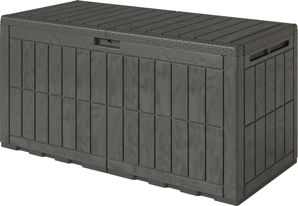 Outsunny Cufăr Exterior Capacitate 440 L din Rășină Rezistentă la Apă și Razele UV cu Capac Blocabil Bare cu Gaz Cafeniu | Aosom Romania