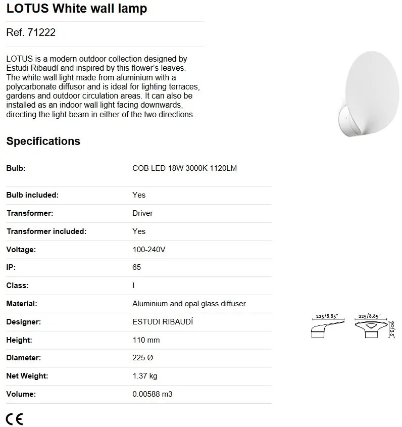 Aplica LED moderna de exterior ambientala IP65 LOTUS alba