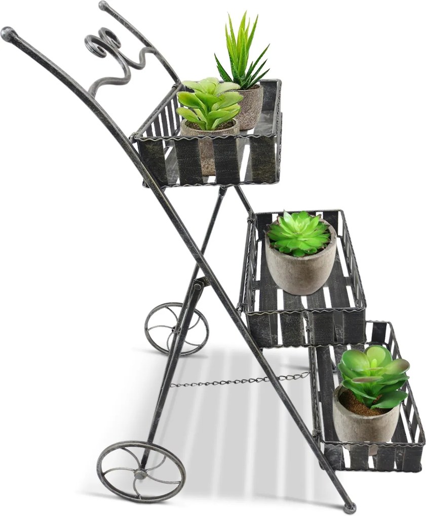 Raft ghivece plante cu 3 etajere Metal Gri