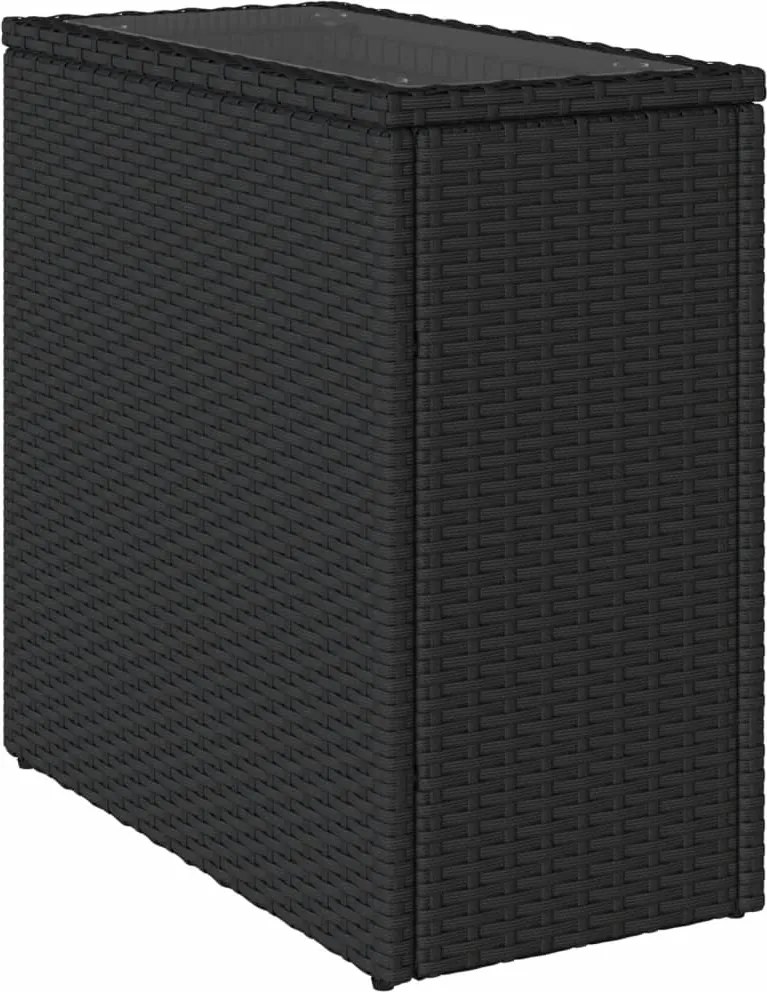vidaXL Masă laterală grădină blat sticlă negru 58x27,5x55 cm poliratan