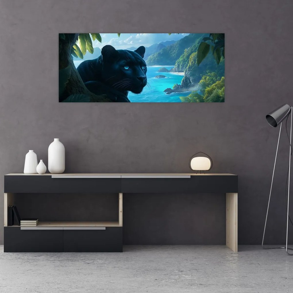 Tablou - Pantera neagră în junglă (120x50 cm)