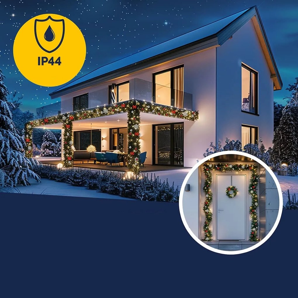 Ghirlandă de Crăciun ANDREA cu iluminare, decorată, 10m, verde Casaria