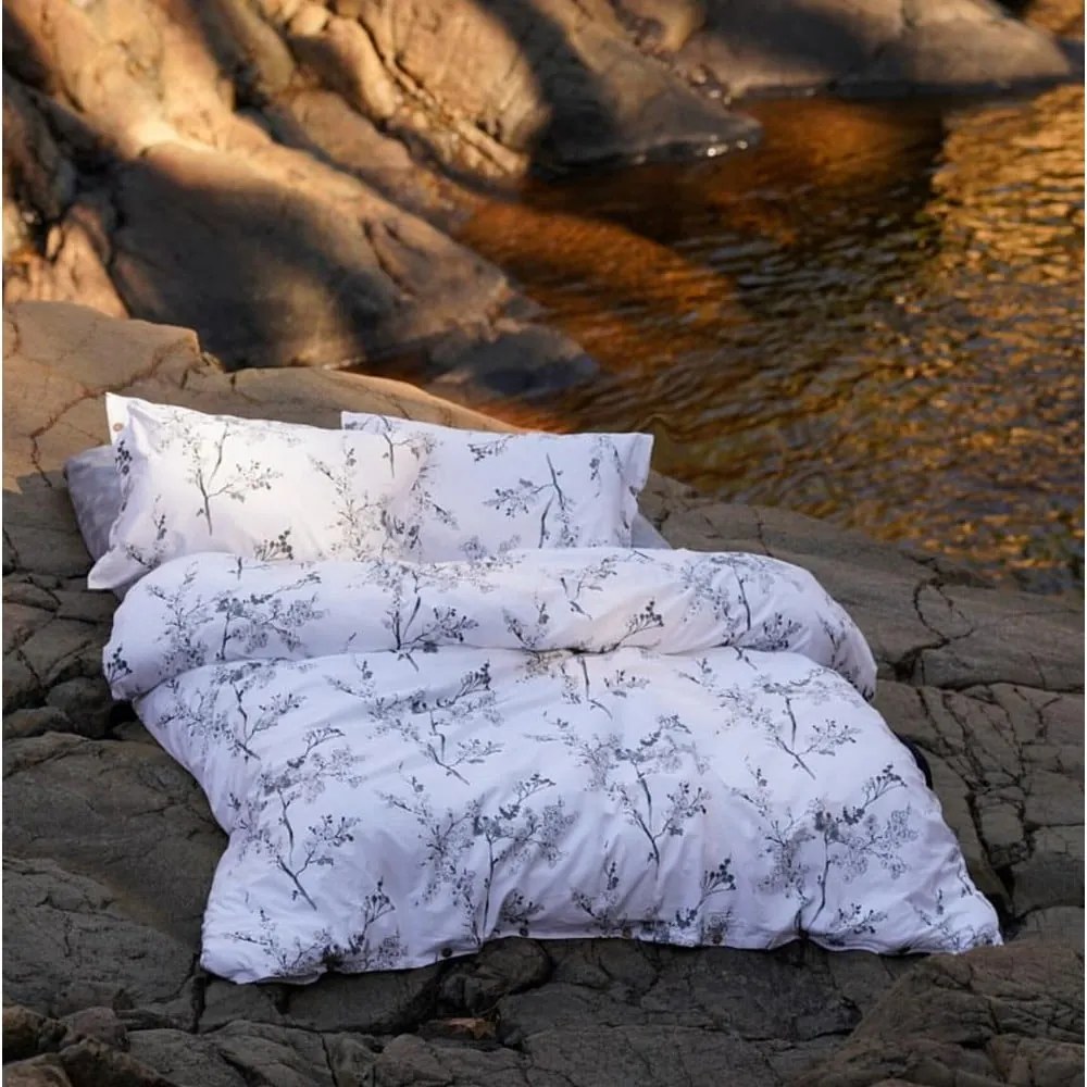 Lenjerie de pat albă-gri din bumbac ranforcé pentru pat de o persoană 140x200 cm White Floral – Mila Home Luxury