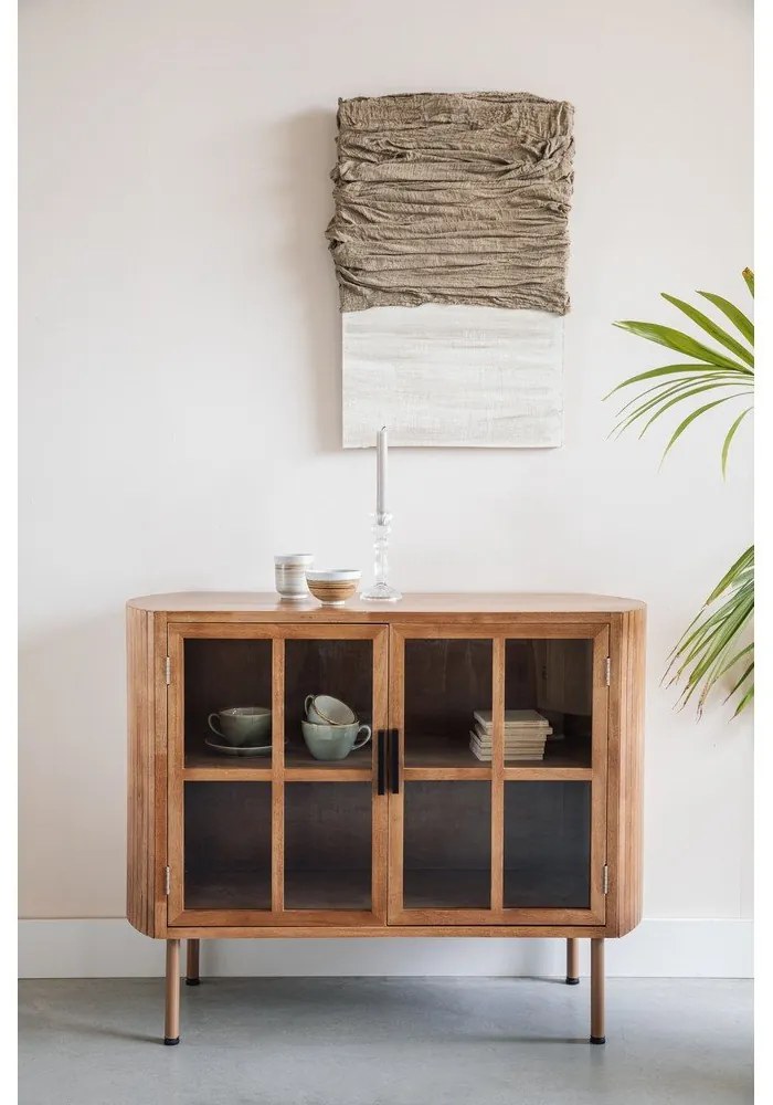 Vitrină în culoare naturală din lemn de arbore de cauciuc 100x80x38 cm Yaz – White Label