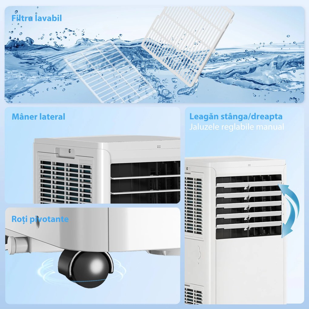 HOMCOM Aparat de Aer Condiționat Portabil 5000 BTU, Unitate 4-în-1: Răcire, Dezumidificare, Ventilator, Modul Sleep | Aosom Romania