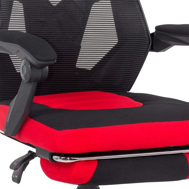 Scaun gaming rosu din mesh cu spatar rabatabil si suport picioare OFF 304