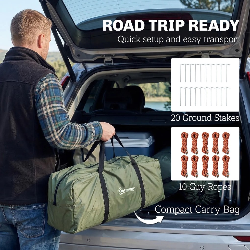 Outsunny Cort de camping pentru 3-4 persoane stabil 3000mm impermeabil cort de familie cu cameră de dormit antreu zonă de zi Verde | Aosom Romania