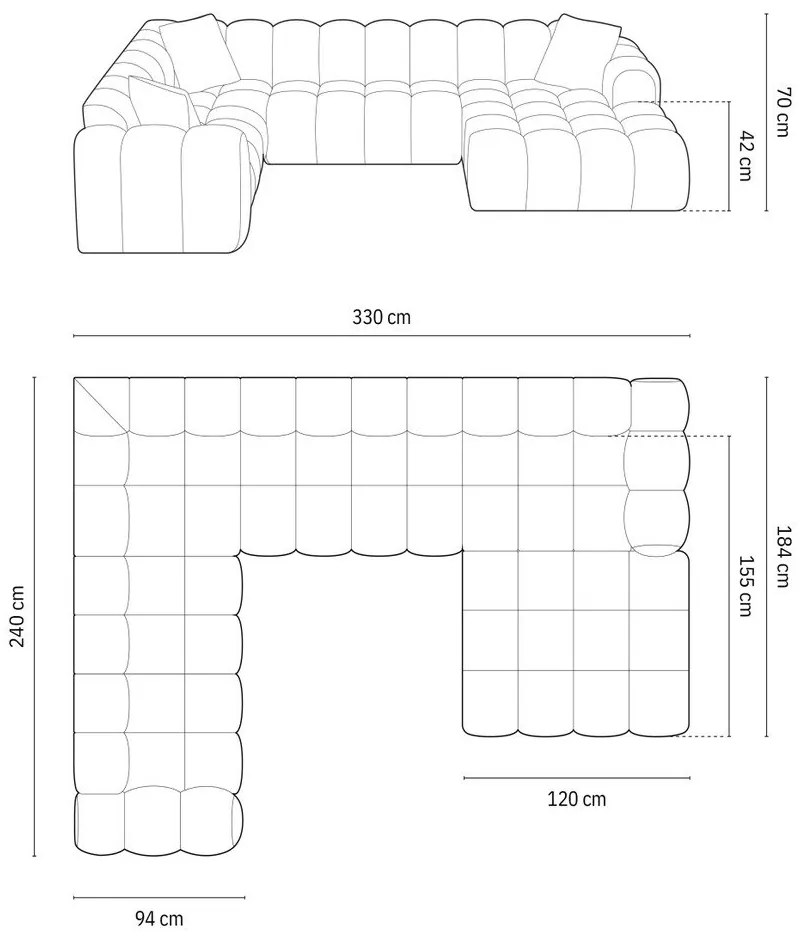 Colțar verde cu tapițerie din chenille (cu colț pe partea stângă/în formă de "U") Treno – Cosmopolitan Design