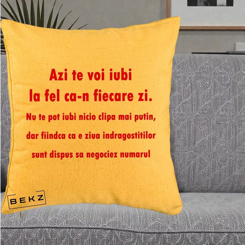 Cadou pentru Iubita - Perna Personalizata Azi Te Voi Iubi, 40x40 cm, Galben, Husa Detasabila, Perna Inclusa, BEKZ®