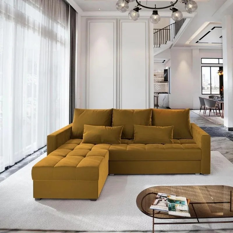 Canapea coltar extensibil ZENOVA 220 x 140 cm, reversibila - galben mustar