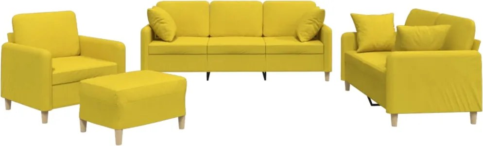 vidaXL Set de canapele cu perne, 4 piese, galben deschis, textil