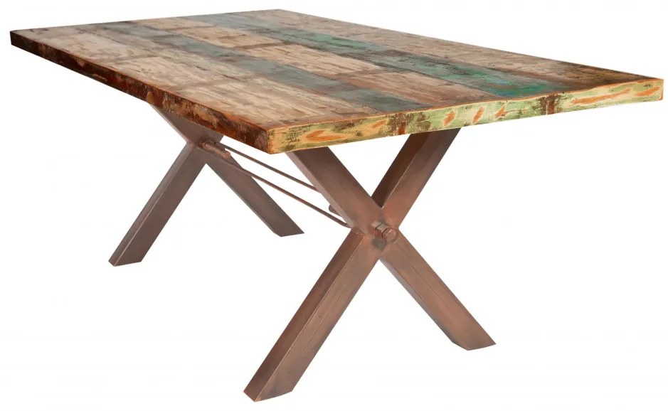 Masa dreptunghiulara din lemn de tec reciclat Tables &amp; Benches 180x100x76,5 cm multicolor/maro