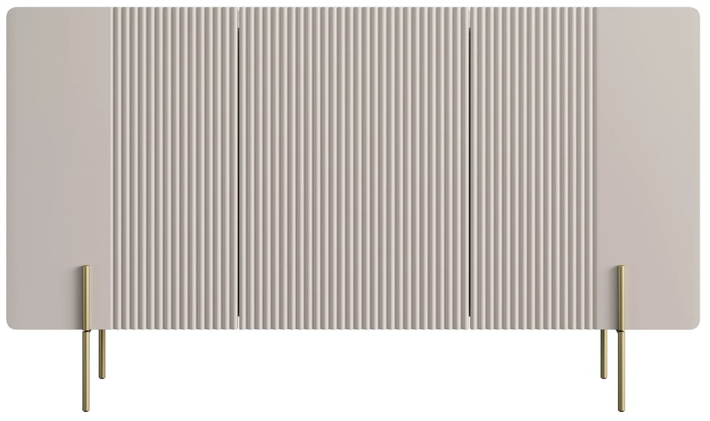 Comodă cu trei uși Malmi 150 cm - cashmere / crema bianca / picioare aurii